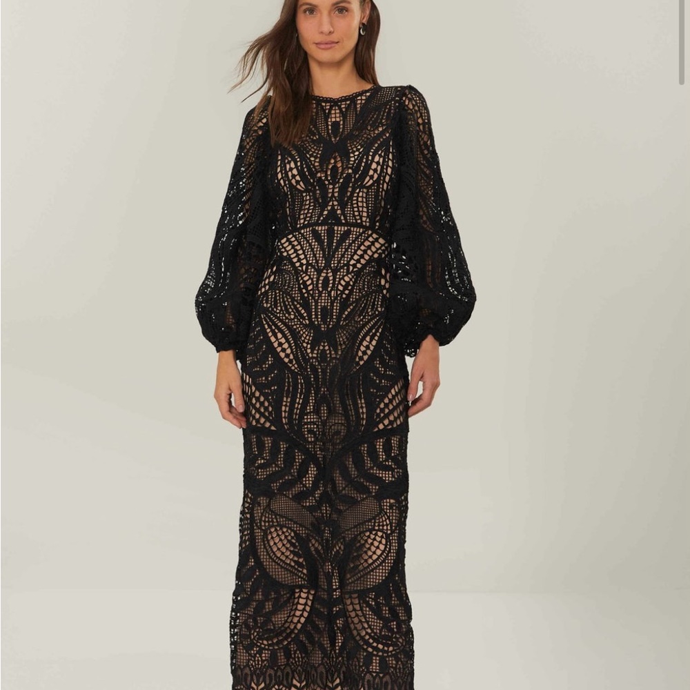 FARM Rio Black Lace Long Sleeve Dress